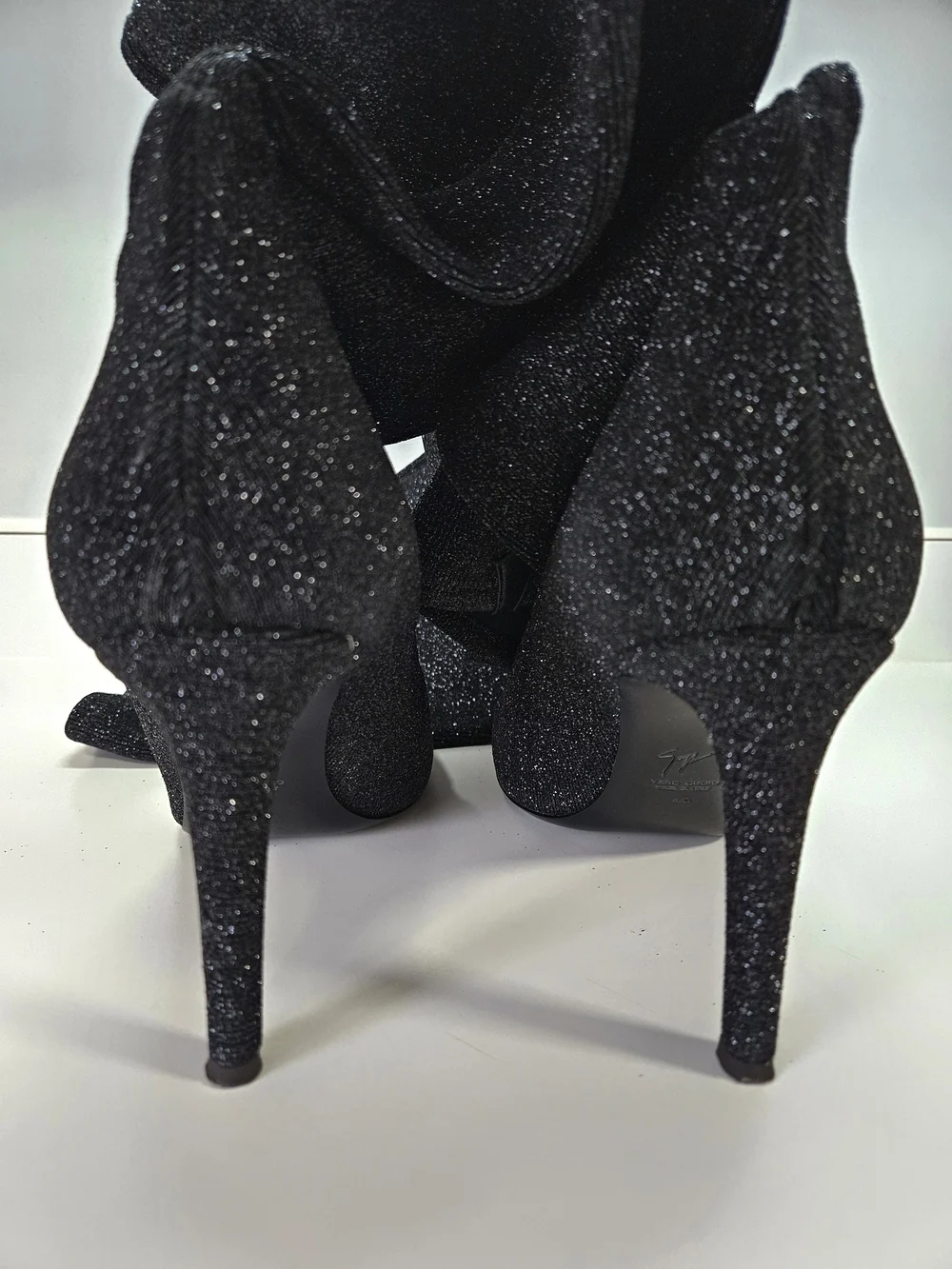 Giuseppe Zanotti Natalie Black Glitter Stretch Over the Knee Sock Boots Size 40